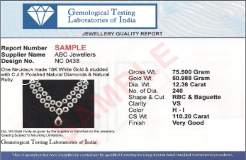 Sample jewellery quality report